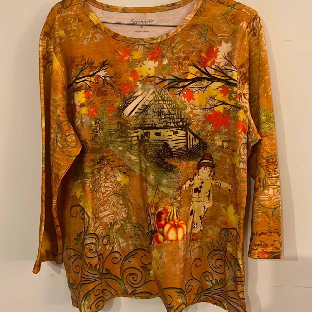 Serengeti Top Sz Medium Scarecrow Pumpkin Fall Leaves
#310